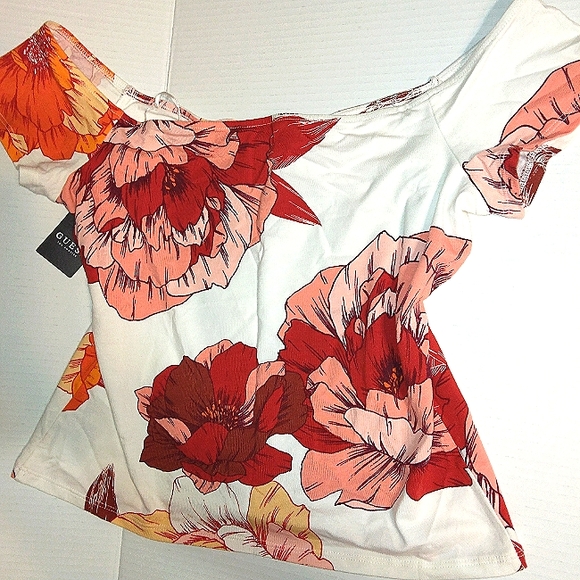 ~NWT~Stunning GUESS Blushing Azalea Print Ivory Karlotta Juniors Top~Large~ - Picture 2 of 11